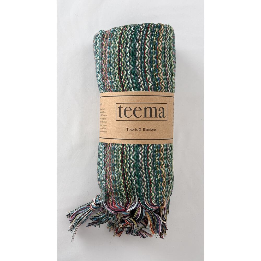 Teema Teal Labyrinth Turkish Cotton Towel Bath Sheet Blanket 70"x38" New Fringe